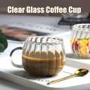 Viovian 12oz Clear Glass Coffee Mugs Set of 6 Ribbed Coffee Cups With Handles Modern Cute Glass Tea Mug Cup for Hot Beverage/Cappuccino/Latte/Cereal/Yogurt/Mocha/Milk