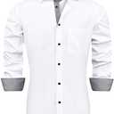 J.VER Men's Casual Long Sleeve Stretch Dress Shirt Wrinkle-Free Regular Fit Button Down Shirts, Size L