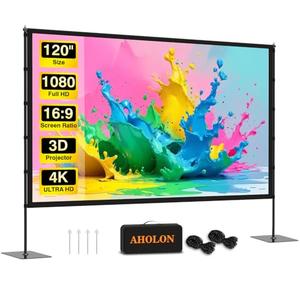 AHOLON Outdoor Projector Screen with Stand - 120 inch Portable Projector Screens Indoor Outdoor Projector Screen 16:9 4K HD Outdoor Movie Screen with Carry Bag, Enioy Home Theater Projection Screen