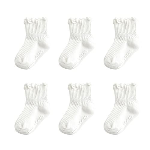Zumou Toddler Anti Slip Non Skid Socks Baby Little Girls Frilly Ruffle 6 Pairs (3-4T, White 6 Pairs)