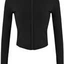 Lviefent Womens Lightweight Full Zip Running Track Jacket Workout Slim Fit Yoga Sportwear with Thumb Holes (Black, L)
