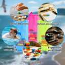 4pcs Mesh Drawstring Beach Toy Tote Bags Set, Include 3 Mesh Sand Pool Toy Backpack and 1 Sand Wipe-Off Mitt for Seaside Trip(Hot Pink, Blue, Fluorescent Green)Beach essentials