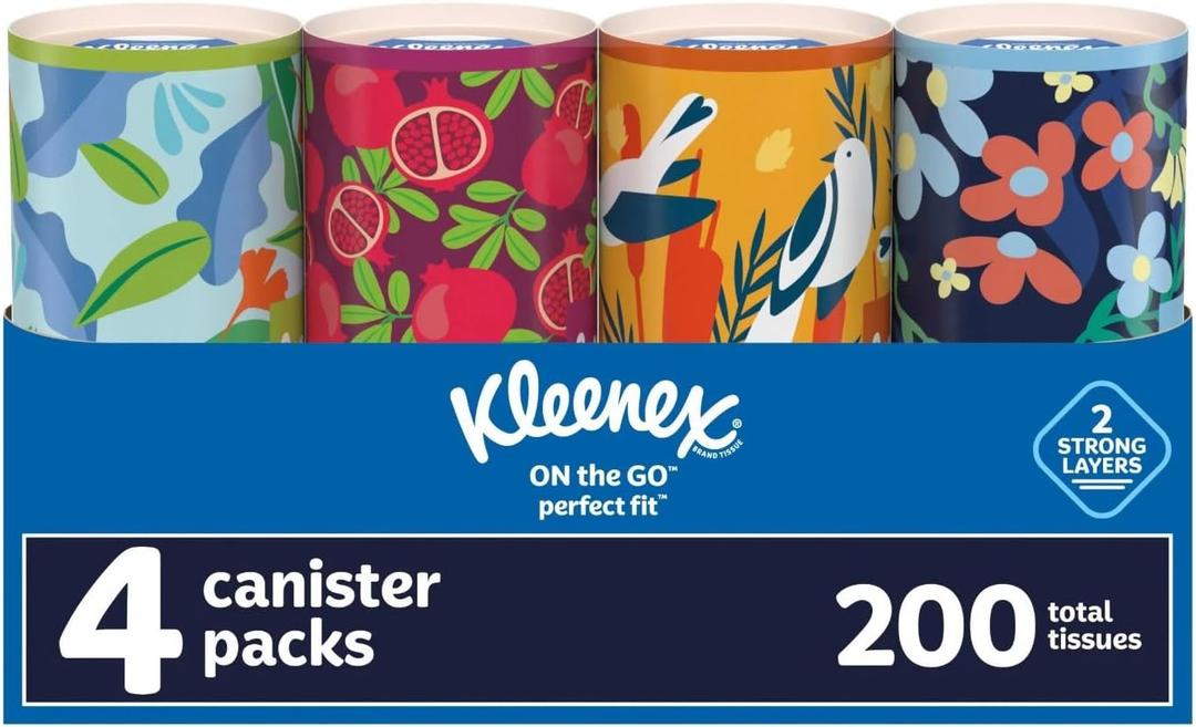 Kleenex Perfect Fit Facial Tissues, Car Tissues, 50 Tissues per Canister, 4 Count(Canisters) (200 Count (Pack of 1))