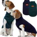 FUAMEY 2 Pack Dog Fleece Vest for Medium Dogs,Yorkshire Bichon Schnauzer Stretchy Dog Sweatshirts Warm Dogs Pullover Winter Pet Sweaters with Leash Hole Puppy Turtleneck Sleeveless Green Stripes M (Medium(Chest:18.5in))
