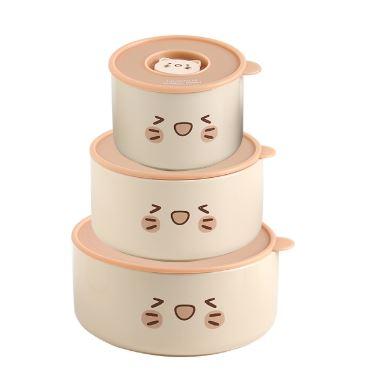 Ceramic Containers with Lids, 4, 5, 6 Inch Kawaii Ceramic Bowls with Lids Set, Microwave & Dishwasher Safe, For Soup, Salad, Rice, Cereal, Breakfast, Dinner, Serving, Oatmeal
