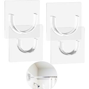 4 x 4 Pack Shower Curtain Rod Holder for Wall, Waterproof Shower Rod Holder with Strong Adhesive, Tension Curtain Rod Bracket No Drilling,Transparent(Rod Not Included)
