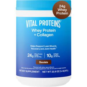 Vital Proteins Whey Protein Powder+ Collagen Peptides, 24g Protein Supporting Recovery & Joint Health, with Vitamin C, About 16 Servings - Chocolate 22.8oz