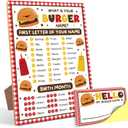 What is Your Burger Name Game,30 Stickers, Burger Party Decor, Perfect for Birthday Party Activities 68 Wooden Play Sign with Stand