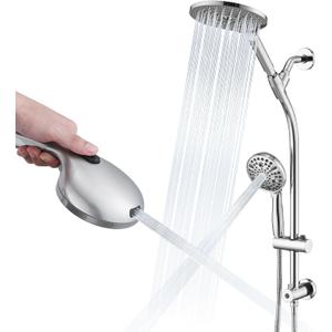 High Pressure Shower Head with Handheld Shower, 26" Adjustable Height Drill-Free Slide Bar, 3-Way Diverter for Easy Reach, Dual Shower Head Combo Set with 5ft Hose - Chrome