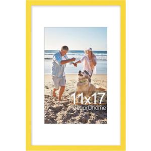 DecorUhome 11x17 Picture Frame, Display Pictures 8x12 with Mat or 11x17 without Mat, Wall Hanging Poster Frame, Yellow, 1 Pack