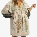 Womens Oversized Embroidered Dress with V-Neck and 3/4 Sleeves Vintage Embroidery Babydoll Dress, M