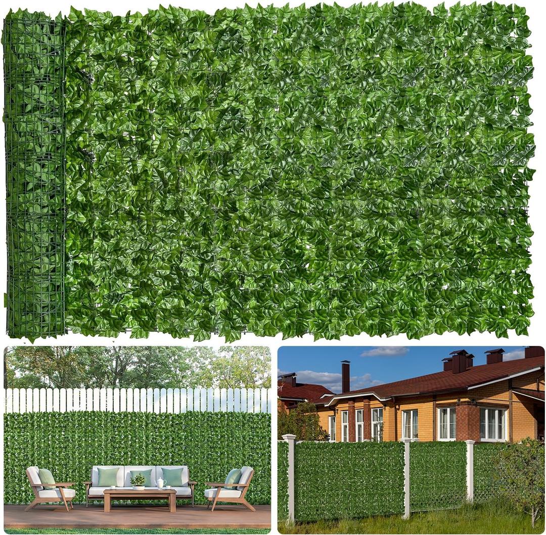 Faux Ivy Privacy Fence Screen 120 * 40 Inch Artificial Faux Ivy Hedge Expandable Faux Privacy Fence Decoration for Wall Screen, Outdoor Garden, Wedding Decor,No Cable Tie (12PCS)