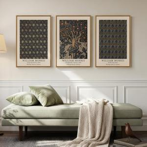 Framed Vintage William Morris Botanical Floral Canvas Wall Art, 3 Piece, 20"W x 30" H x 3Pcs