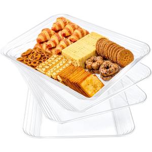 SUT 4-Pack Clear Serving Trays for Entertaining, 16" x 11" Serving Platters for Snacks, Fruit, Cookies, Dessert, Reusable Plastic Trays for Serving Food and Party Organization in Kitchen &for Parties