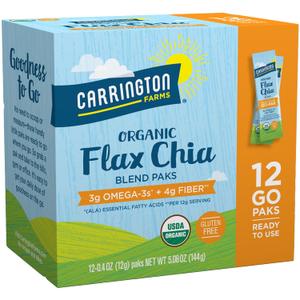 Carrington Farms Organic Flax Chia Paks, 5.08 oz 12 Packets (Pack of 6), Best By: 07/31/2026