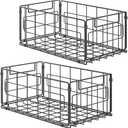 JMYDecor 2 Pack Wire Baskets for Pantry Kitchen Organization,13.8inch Large Foldable Snack Storage Organizer Cabinets Freezer, Office,Bathroom,Closets Metal Basket Bin with Handle, 35x21.5x16 cm