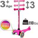 3-Wheel Kick Scooter for Kids Ages 3-8 Lean-to-Steer Toddler Scooter with Extra Wide Light Up Wheels, 4 Adjustable Heights, Foldable Scooters for Boys & Girls, Max Weight 110lbs