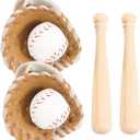2 Sets DIY Miniature Baseball Bat Glove Ball Set, Decorative Dollhouse Accessories Photography Props (Khaki)
