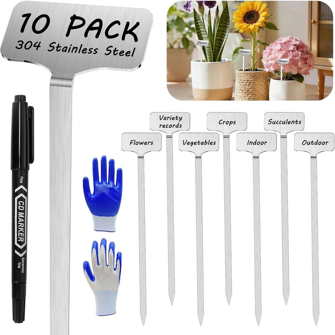 304 Stainless Steel Plant Label, 10 Waterproof Metal Plant Label Stakes and Marker Pen, 7.87" Garden Markers for Outdoor Indoor Plants Identification.
