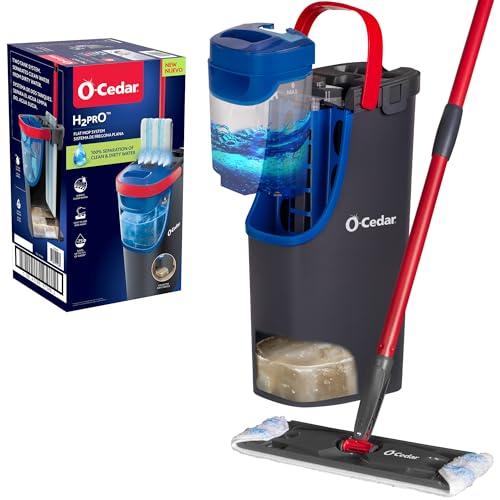 O-Cedar H2prO Flat Mop System | Quick Cleaning Tool | Clean with Water | Machine Washable Reusable Microfiber Mop Pad | Safe on Wood Floors, Vinyl, Tile, Baseboards, Walls