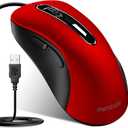 memzuoix Wired Mouse, USB Computer Mouse 1200 DPI Mobile Optical Mouse Ergonomic Design Computer Mice with 5FT Cord for Laptop, PC, Desktop, MacBook, 5 Buttons (Pomegranate Red)