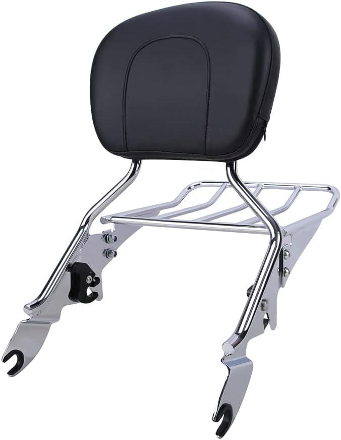 OUMURS Chrome Detachable Sissy Bar Passenger Rear Backrest Pad with Luggage Rack Compatible with Harley Touring 2009-2023; Road King, Road Glide, Street Glide, Electra Glide, Ultra Classic