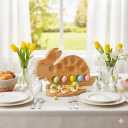 Wood Easter Deviled Egg Tray, 15.3" Bunny Shaped Deviled Egg Platter with 21 Slots, Solid Wooden Holder for Countertop, Reusable Serving Board for Charcuterie, Brunch & Holiday Party