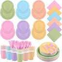 Kochorie 360 Pieces Pastel Rainbow Disposable Party Dinnerware Pack Included 7" and 9" Pastel Paper Plates Napkins Cups Cutlery, Macaron Colorful Decor Serves 48 Guests for Birthday Wedding Party