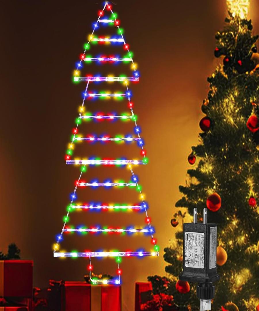 Christmas Lights Outdoor Decorations,4.6ft 175LED Christmas Decorative Ladder Lights Waterproof with 8 Modes&Memory Function,LED Christmas Tree Lights for Window,Home,Wall,Christmas Tree Outdoor Decor (Multicolor)