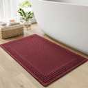 RESARE Waffle Bath Mat for Bathroom, Super Absorbent Bathroom Rugs Non Slip Machine Washable, Ultra Soft Quick Dry Boho Bath Rugs with Tassels for Floor, Upgraded Bordered Design, 17"x24" Dark Red