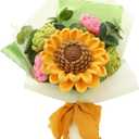 Crochet Flowers,Finished Bouquet Crocheted Cotton Thread Flowers, Handmade Crochet Rose Tulip Fern Leaf as a Gift for Lover, Friends. Artificial Flower (Brown&Green)