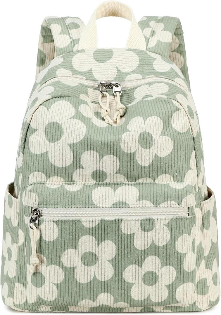 Bluboon Mini Backpacks for Girls 13" Toddler Backpack Purse School Bookbag Kawaii Backpack Women (Beige Flower Green Background)