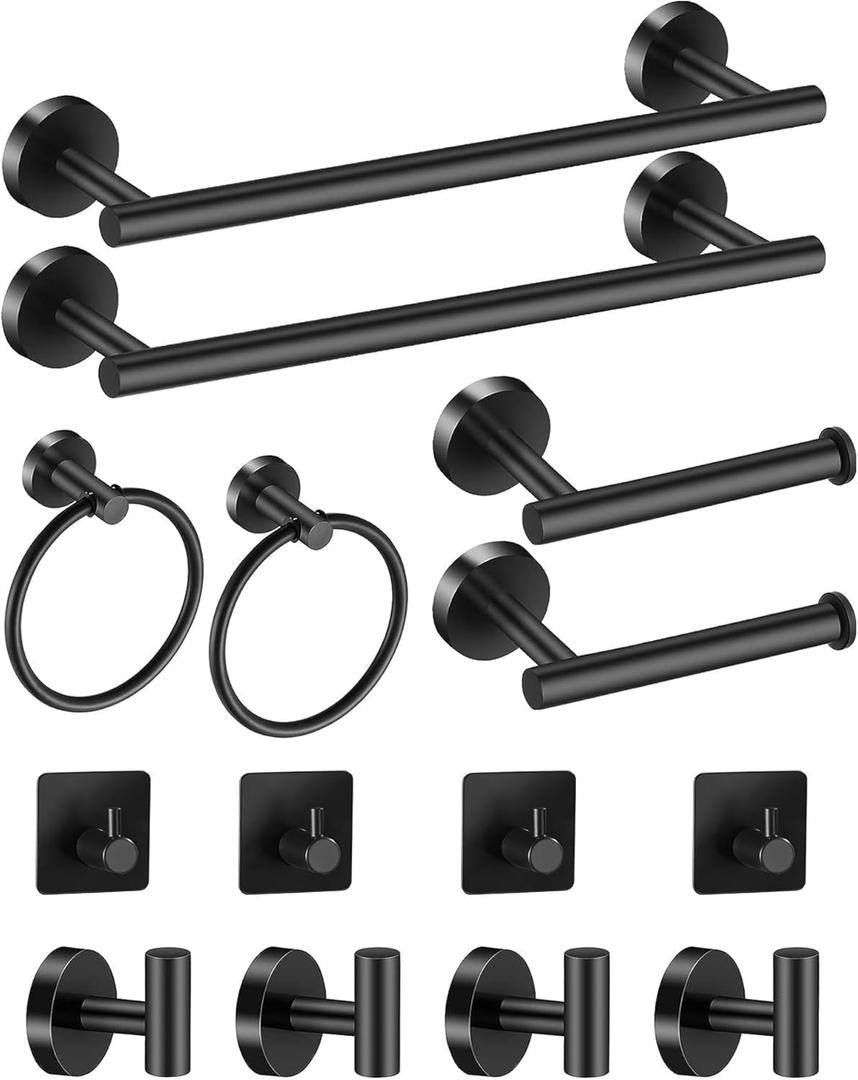 Bathroom Accessories Set 14 Pieces, Matte Black Bathroom Hardware Set Includes 24 inch Towel Bar, Towel Racks for Bathroom, Robe Towel Hooks, Toilet Paper Holder Wall Mounted