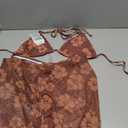 Women's 3 Piece Bikini Sets Floral Triangle Thong Bikini High Cut Swimsuit String Bathing Suit with Cover Up Skirt (Medium, Brown)