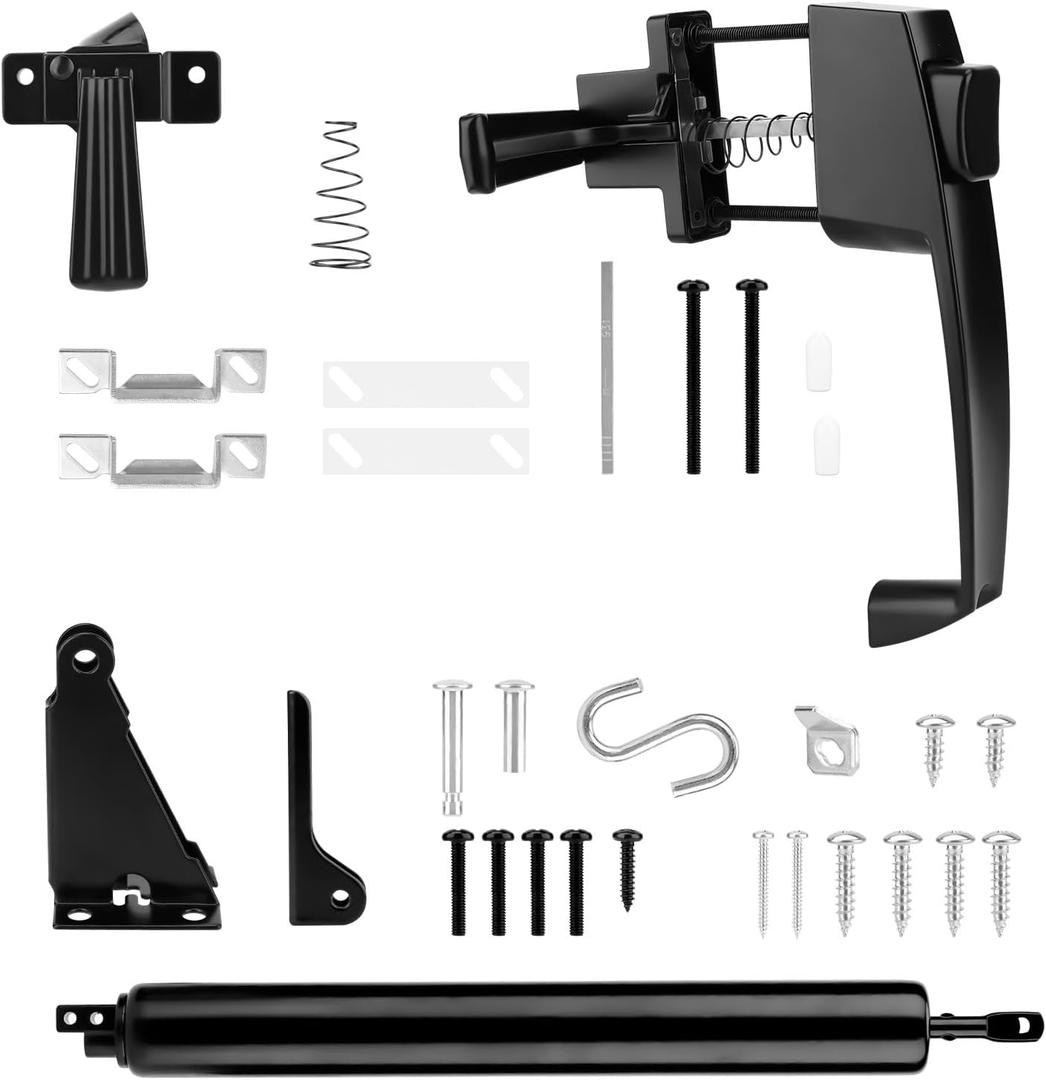 Storm Door Closer & Screen Door Handle, Black Heavy Duty Screen Door Closer Replacement Kit Shock Absorber Bracket with Screen Door Spring Storm Door Latch Protecting from Strong Winds