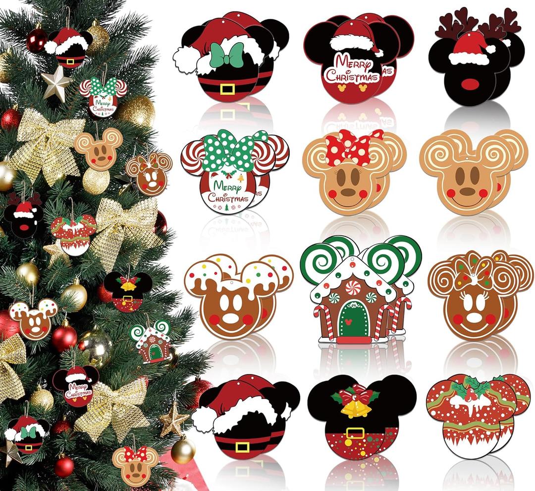 Christmas Party Decorations Tree Wooden Hanging 24 pcs Cute Themed Christmas Tree Decorations Merry Christmas Ornaments Hanging Sign Photo Prop for Holiday Xmas Decorations