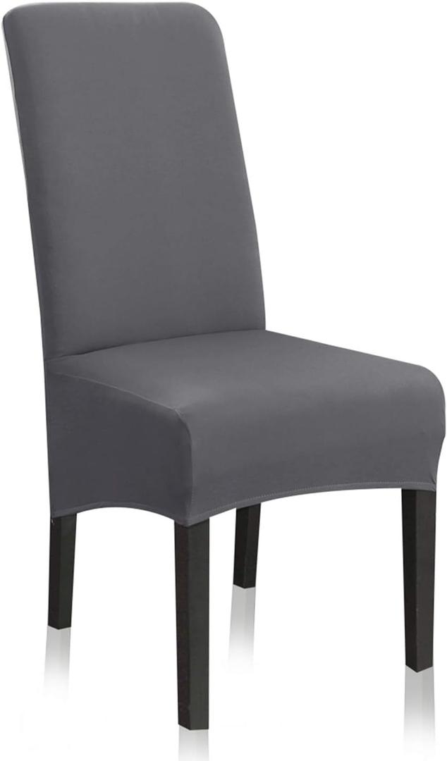 Stretch Dining Chair Slipcovers, XL/Oversized Removable Washable Soft Spandex Extra Large Dining Room Chair Covers for Kitchen Hotel Table Banquet Solid Color (4 Per Set, Gray) (Grey)