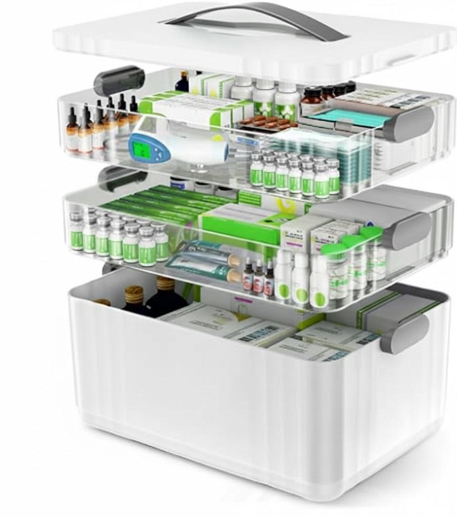 Gifhomfix 3 Tier Medicine Cabinet Organizer Large Capacity Medicine Organizer, Portable Medicine Box with Handle, Multipurpose Medical Box with Removable Tray, First Aid Boxes Empty, White