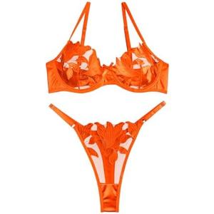 Lilosy Sexy Satin Mesh Floral Sheer Embroidered Underwire Lingerie Set 2 Piece Women, M