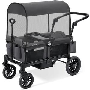 ELEMARA Foldable Wagon Stroller, Stroller Wagon for 2 Kids, Premium All Terrain Wagon for Kids with Removable Canopy, Adjustable Push/Pull Handle, Harnesses, Large Storage Bag, Gray