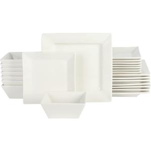 Gibson Home Zen Buffet Hard Square Porcelain Chip and Scratch Resistant Dinnerware Set, White, Service for 8