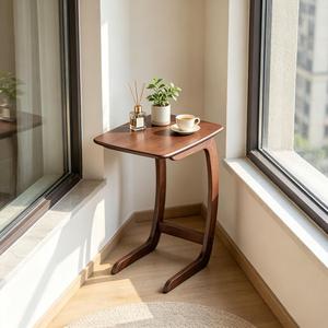 Modern Rubber Wood C Shaped Side Table for Sofa & Bed, Wooden End Table Laptop Tray Snack Table, Minimalist Coffee Table for Living Room Bedroom Small Spaces