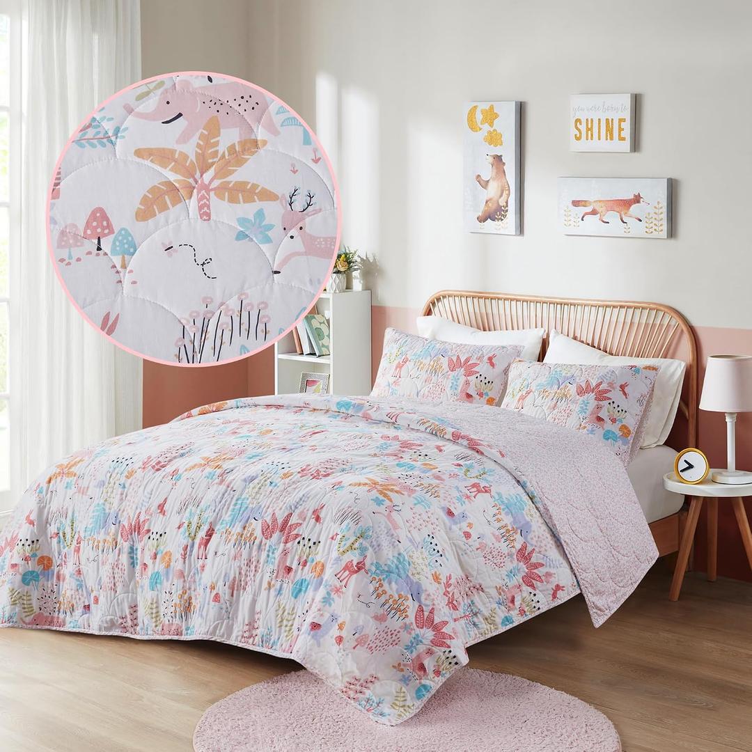 Intelligent Design Kids Cotton Girls Fun Printed Blush Queen Quilt Set, 3pc
Girls Bedroom Coverlet, Children Bedding Full Size, All-Season, Lightweight, Breathable, Forest Animal, Machine Washable