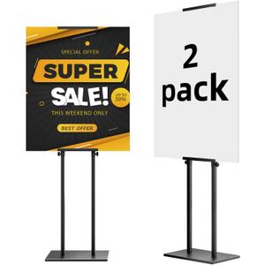 2Pack Sign Holder Display Stand,Heavy Duty Adjustable Pedestal Sign Stand Up to 75 inch,Double-Sided for Board & Foam,Sign Stand with Base,Fit Wedding,Restaurant,Business(Poster not Included)
