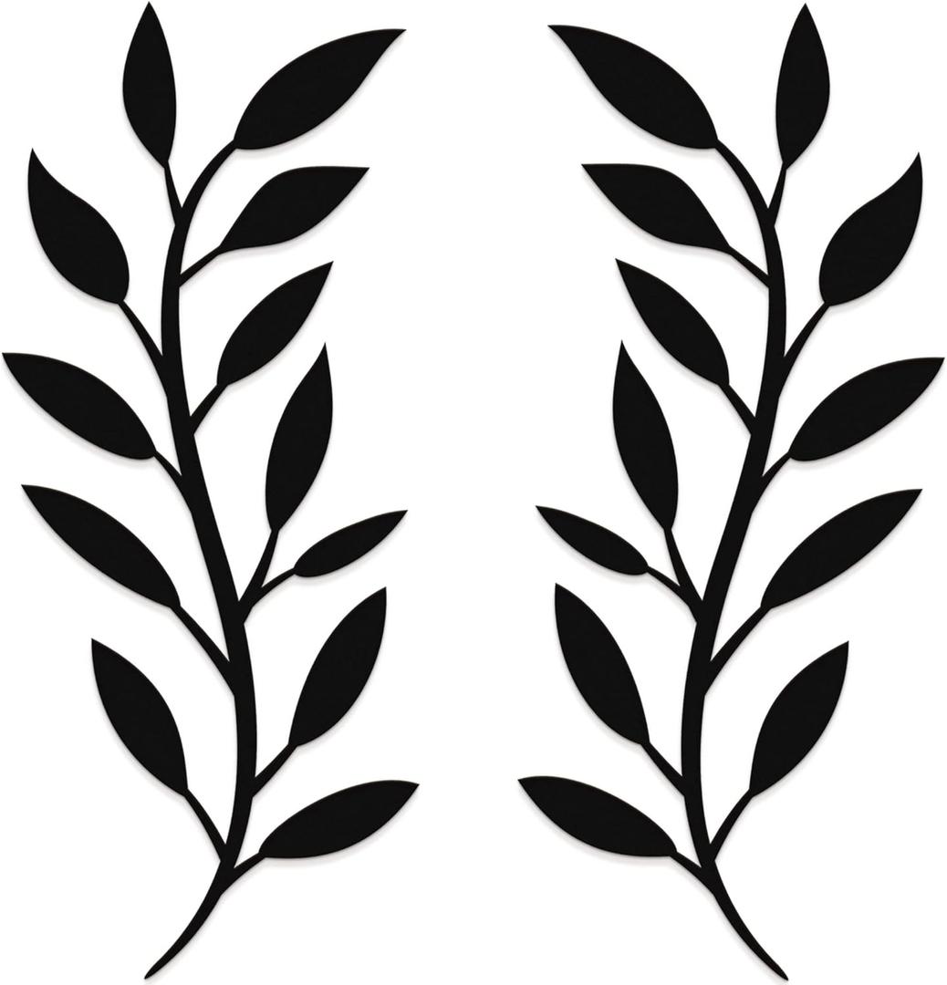 Vivegate Scroll Olive Branch Leaf Metal Wall Decor - 16"X16" 2 Black Wrought Iron Scroll Vine Art Metal Wall Farmhouse Signs For Hanging Above Door Wall Decor