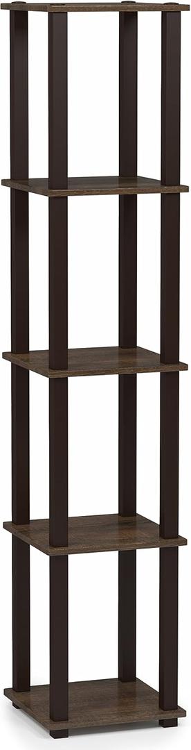FURINNO Turn-S-Tube 5-Tier Corner Square Rack Display Shelf, Walnut/Brown