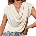 EVALESS Shirts for Women Fashion 2025 Cowl Neck Tops for Women Dressy Casual Short Sleeve Clothes Summer Outfits (Medium, Apricot)
