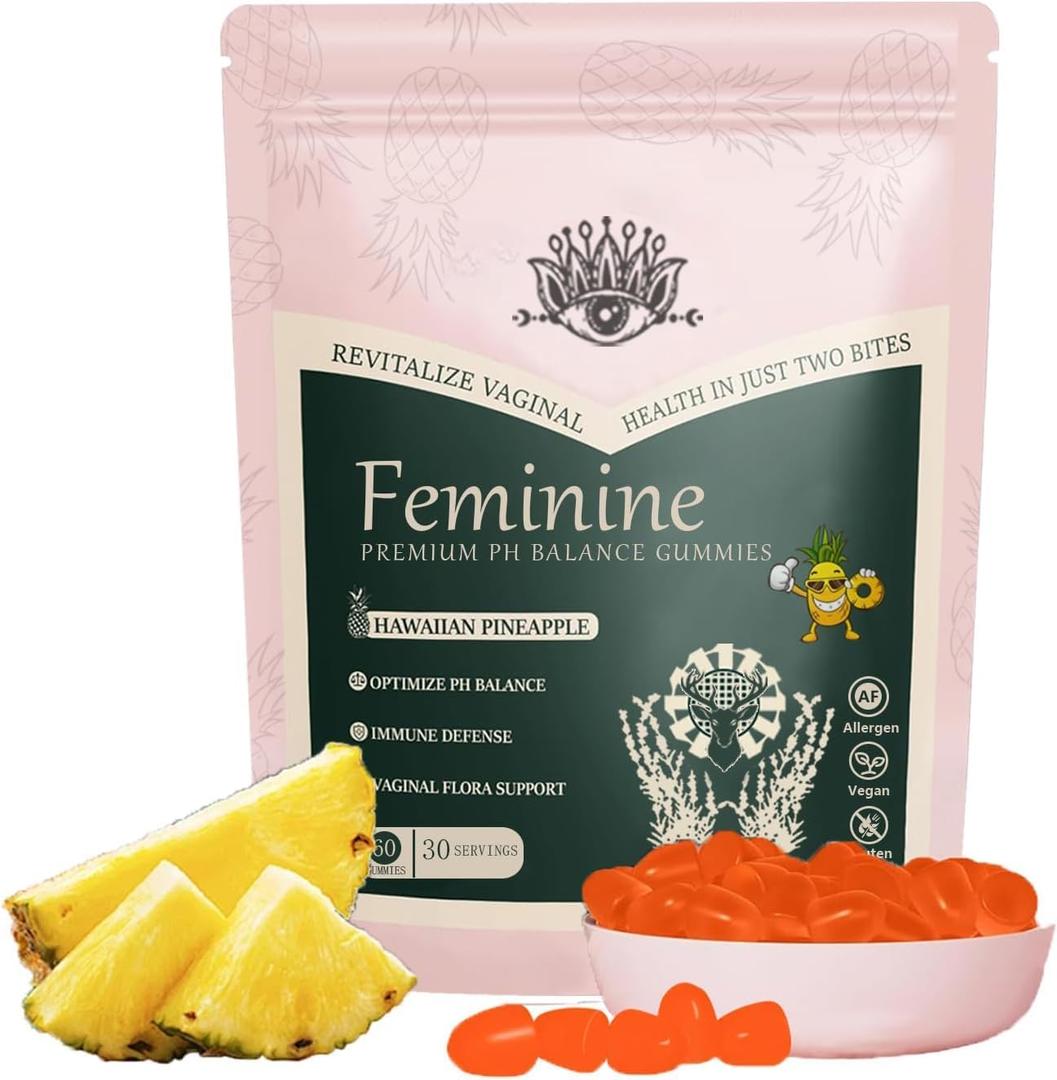Premium Feminine Balance Gummies for Women,Hawaiian Pineapple Gummy for Womens Health & Wellness - Immune Support - Vegan, Gluten-Free & Halal, 60 Gummies, 60 Count (1)