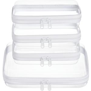 4 pcs Clear Zipper Pouches,Hard Shell Zipper Case, Toiletry Bag for Travel, CLear Diaper Bag, Toiletry Pouch, Travel Organizer, Cosmetic Bag,Toy Storage Bins (M+3S) (White)