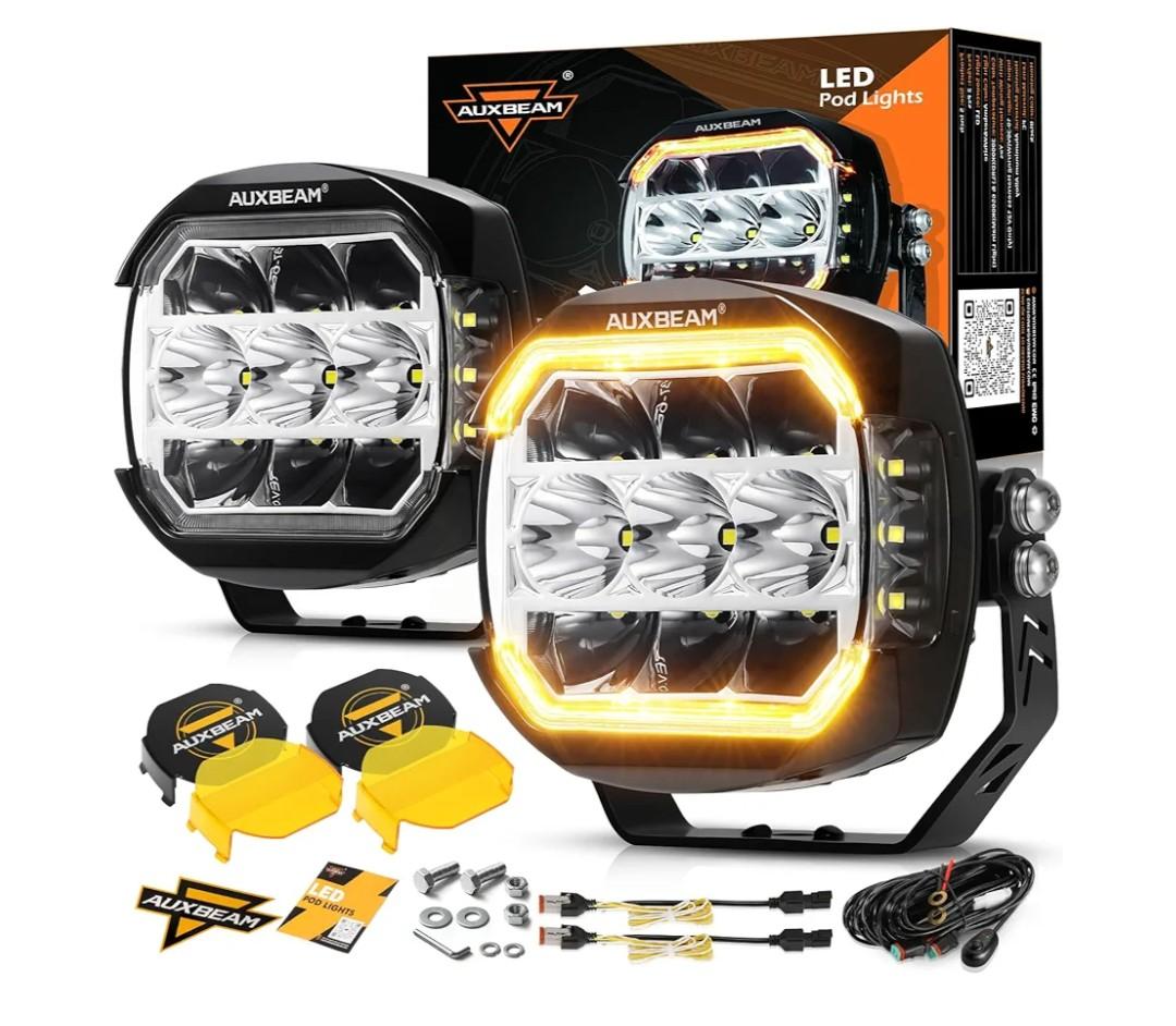 Auxbeam 5In LED Offroad Lights Ultra-Wide Series, 270° Side Shooter Driving Pods with White/Amber DRL+Turn Signal Light, 174W 20400LM Spot Flood Combo Cube Fog Light with Yellow/Black Cover